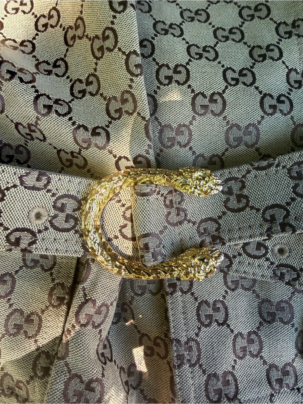 Brown and Beige GG Jacquard Dress with Gold Zipper Pull - Picture 3 of 7